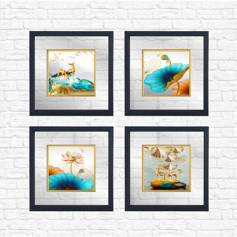Anonymous - 4 Piece Single Picture Frame Painting Set on Glass