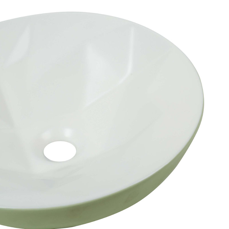 16" Round Ceramic Vessel Bathroom Sink – Modern Textured Interior Bowl Design in Sage Green, Green