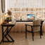 Bureau d'étude en coin en bois massif noir en forme de L-1232532131-1232532128