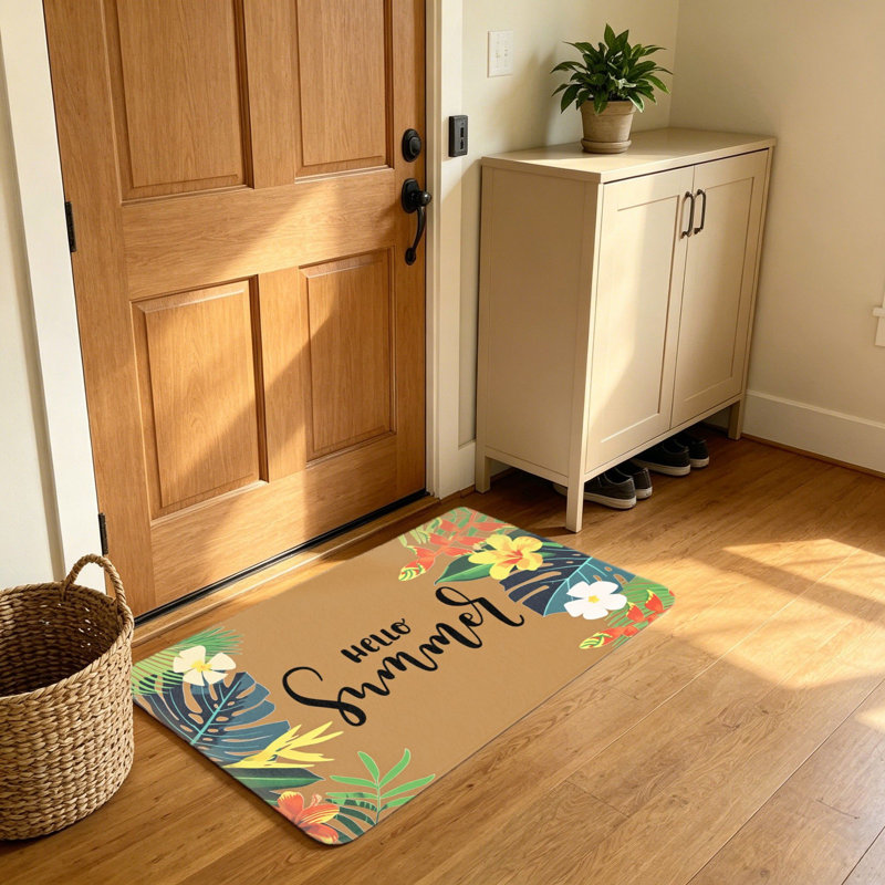 Tapis d'entrée de jardin à motif de feuilles de palmier tropicales Hello Summer 20 x 32 po