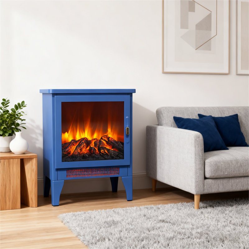 17 Inch Freestanding Electric Fireplace Stove Heater With 3D Flame Effect,Black