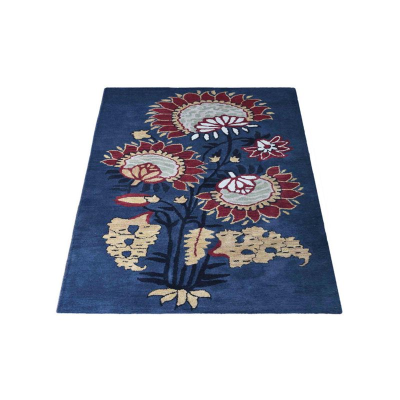 Tapis en laine touffetée à la main Daya - 5 pi x 8 pi, rectangulaire, couleur gris anthracite, motif floral moderne, tapis antidérapants faits à la main épais pour salon, chambre à coucher