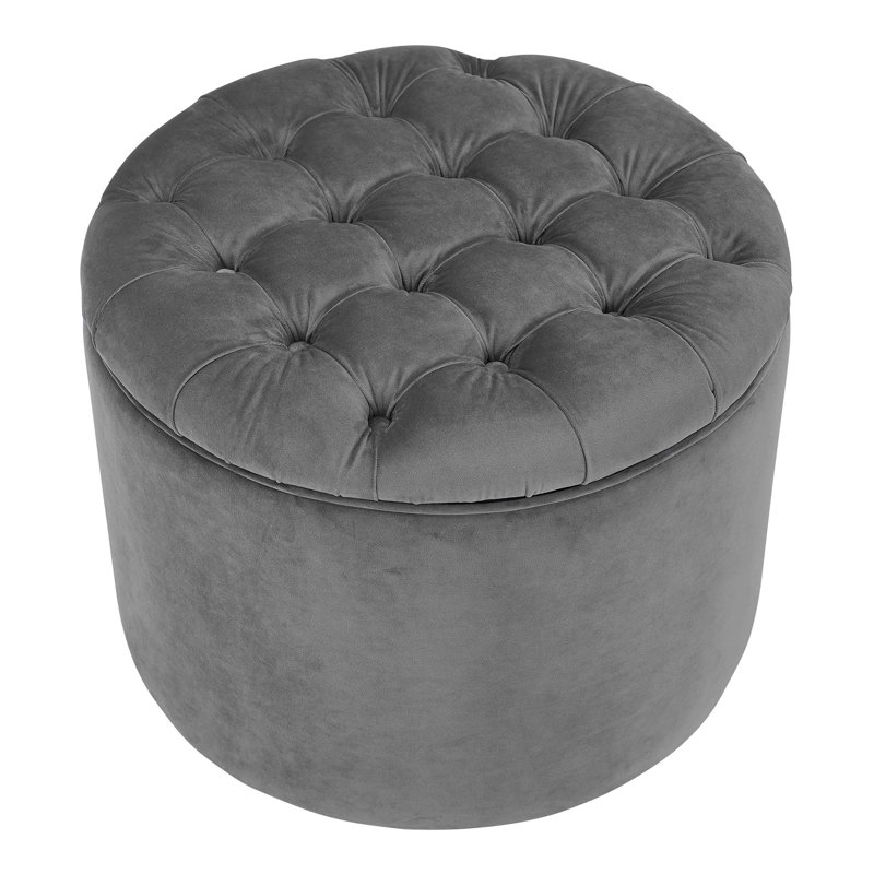 53.3cm Wide Velvet Tufted Round Solid Colour Standard Ottoman with Storage, Grey