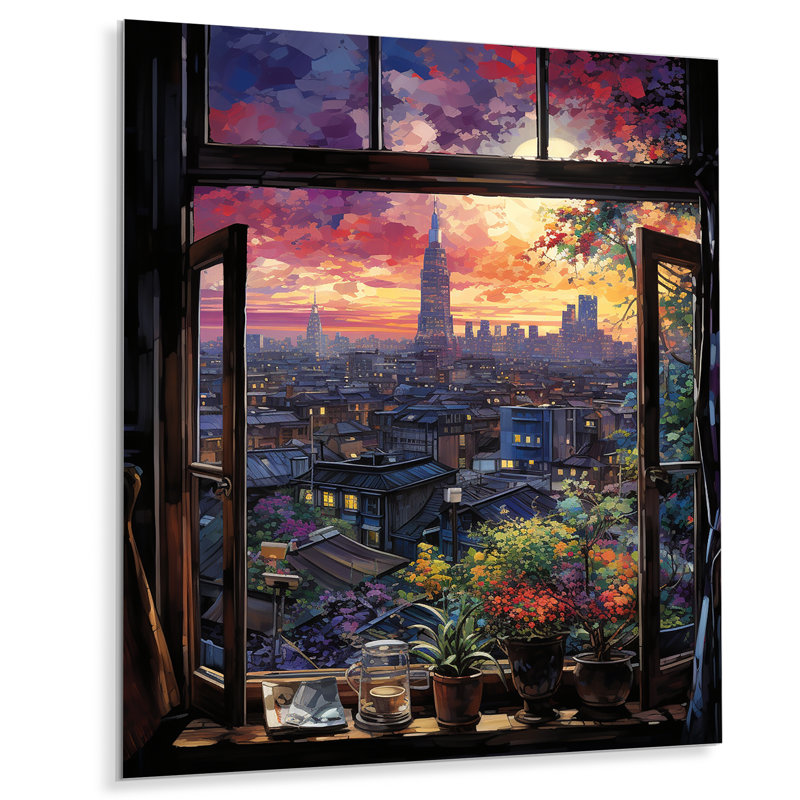 «Night In Tokyo Window View III - Japon», art mural en métal, H 40 po x l 30 po x P 1,5 po