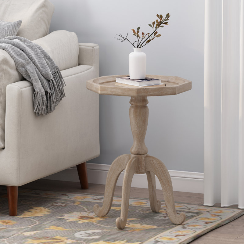  Table de bout octogonale blanc naturel French Country, table d'appoint à pieds araignée en bois patiné de luxe, base à piédestal à lèvres contemporaine