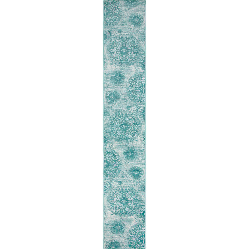Tapis floral Brandt, Blue, Tapis de couloir 2 pi x 13 pi 1 po