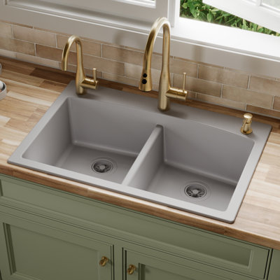 Karran Drop-in Quartz Composite 33'' X 22'' 1-Hole 50/50 Double Bowl Kitchen Sink