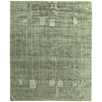 Monaco Green Hand-Knotted Abstract Rug