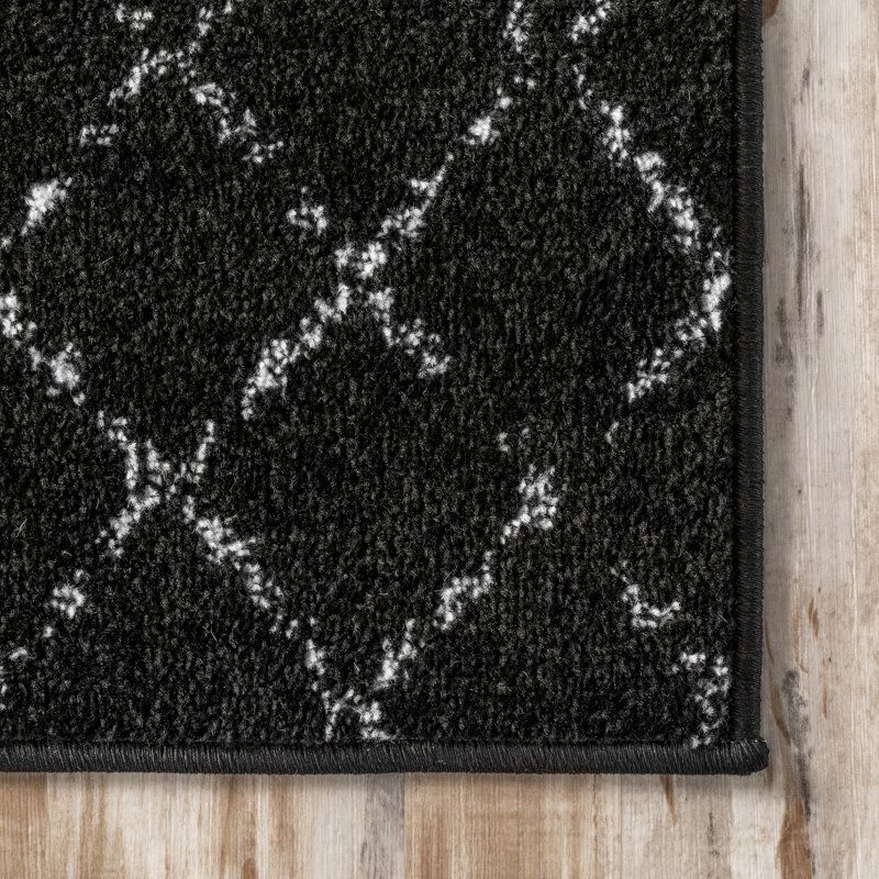 Cantin Moroccan Performance Black/White Rug, Runner 2'8" x 8'