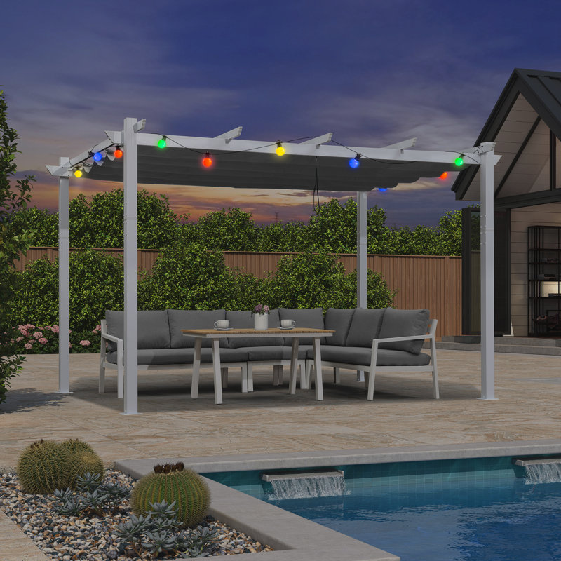 Aluminium Pergola with Canopy, Gray, 10 ' W x 13', White