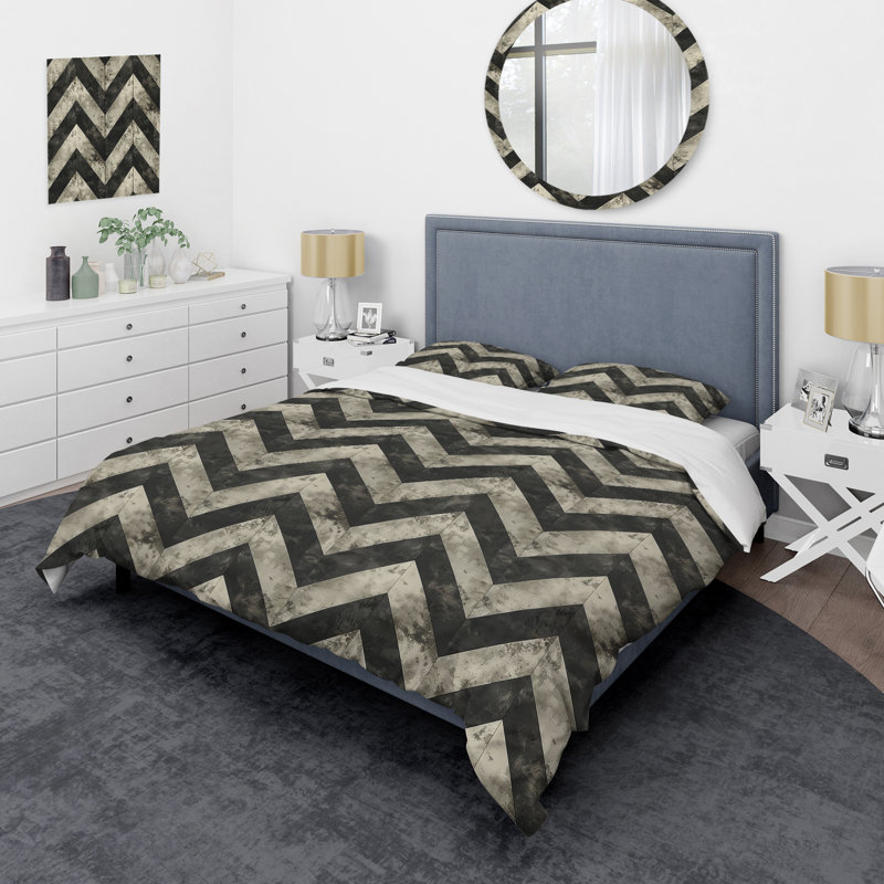 Ensemble de housse de couette moderne beige à chevrons et imprimé IV, Housse de couette simple et deux taies décorative