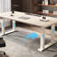Bureau rectangulaire blanc en bois manufacturé + barenia + acier-1930200477