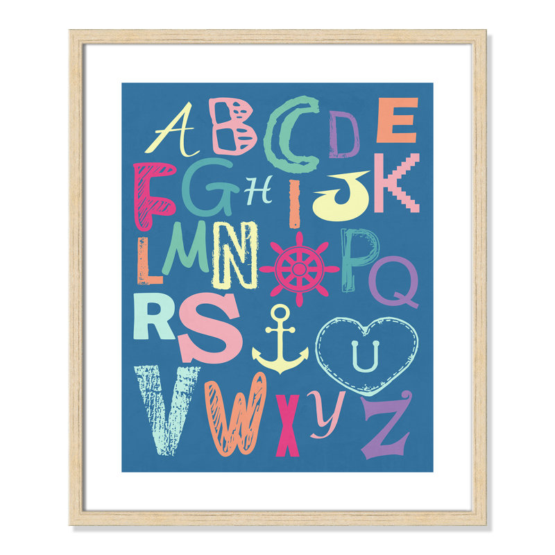 Alphabet imprimé sur papier, H 24,5 po x l 20,5 po x P 1,18 po, Encadré de boîte beige