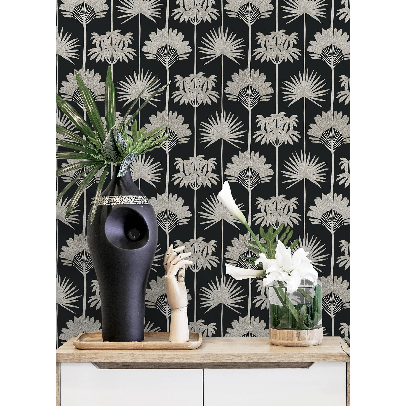 Popplewell Peel & Stick Floral Wallpaper, Black