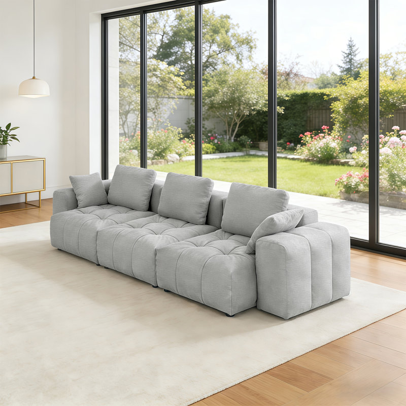 Upholstered Sofa, 3-Seater Modular Sofa Sectional Couch for Living Room, Gray