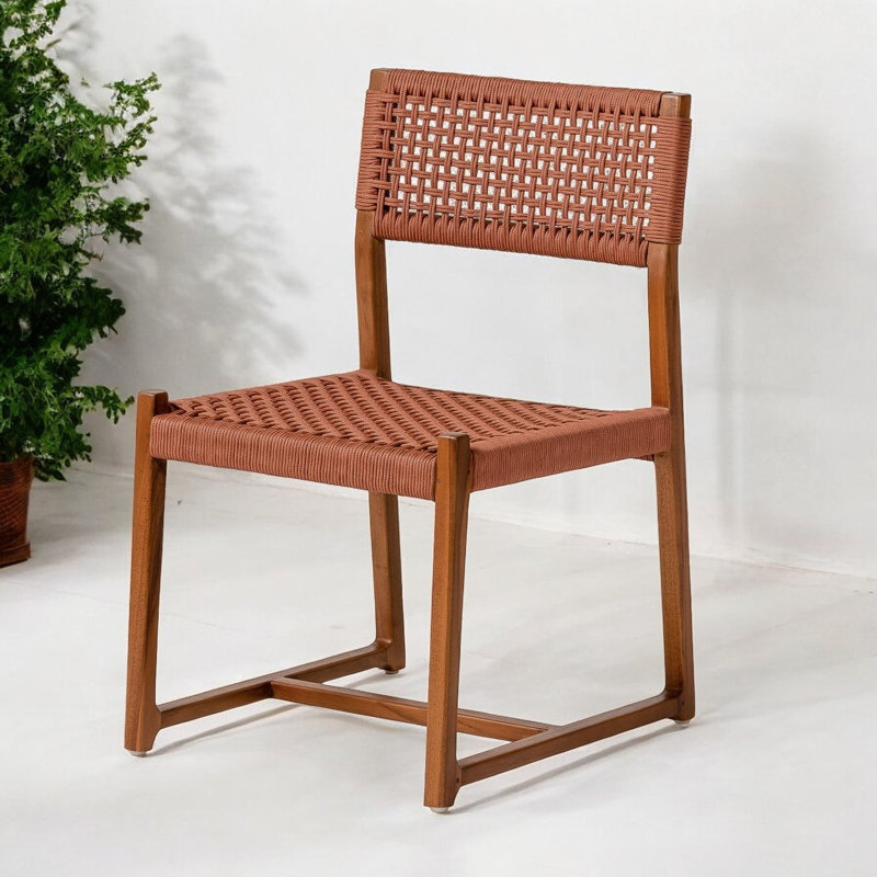 Aliyyah Patio Dining Side Chair, Terracotta/Natural Wood