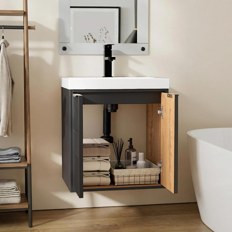 49cm Wall Mounted Bathroom Vanity Base Only, Black