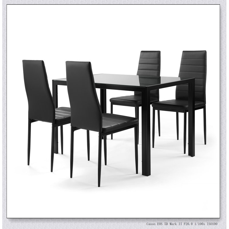 Ensemble de table de salle à manger 5 pièces pour 4 personnes avec table de salle à manger en verre trempé et chaises rembourrées