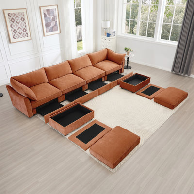 Canapé en U à assise profonde et canapé 4 places avec repose-pieds, tissu chenille et tiroirs de rangement pour la vie moderne