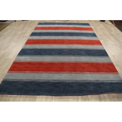Tapis unique en laine noué à la main nouvel âge rouge / bleu 6 pi 6 po x 9 pi 4 po Nathanson