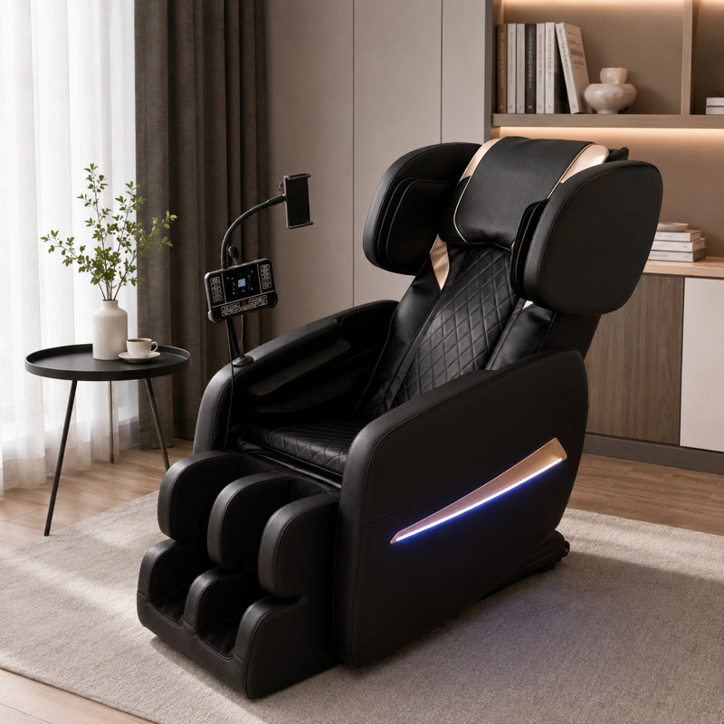 Fauteuil inclinable de massage Zero-Gravity à pression d'air pour tout le corps, housse en polyuréthane noir, 6 roulettes pour la thérapie du cou et de la taille