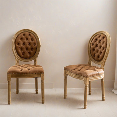 Chaise d'appoint rembourrée capitonnée 19,71 "avec garniture cloutée et dossier très grand Louis, ensemble de 2