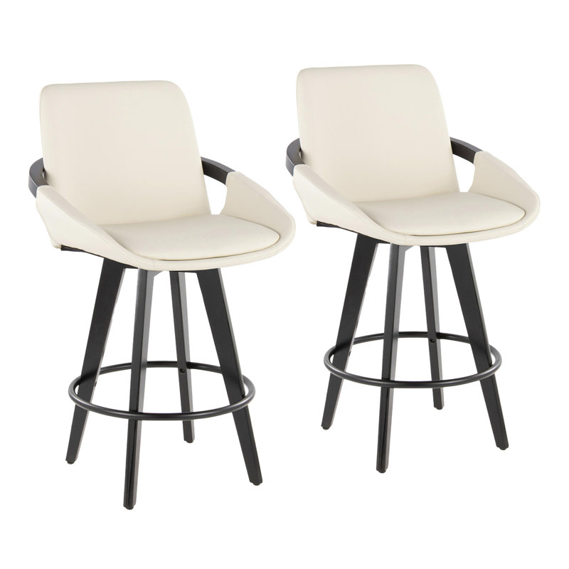 Tabouret de comptoir à hauteur fixe de 26 po avec repose-pieds noir Whitacre, Crème