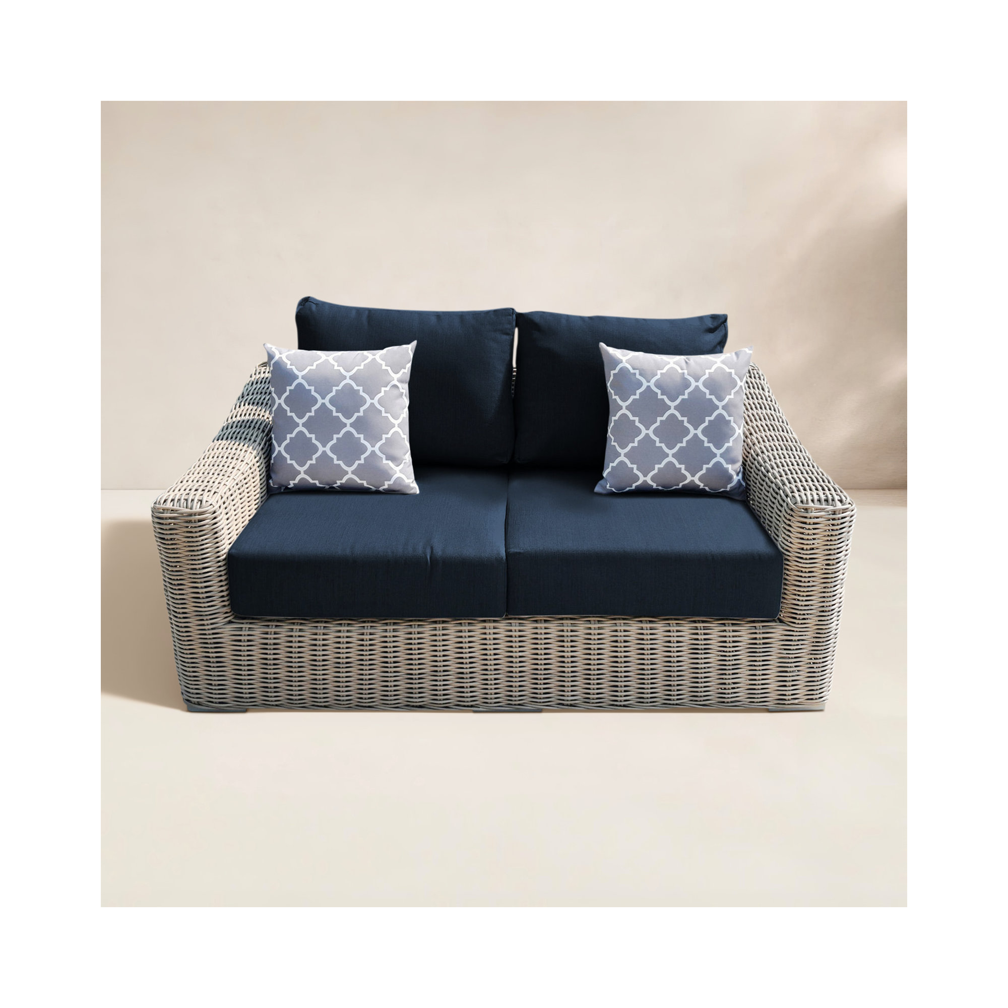 Sommerville 66.9'' Wide Wicker Loveseat with Cushions, Blue