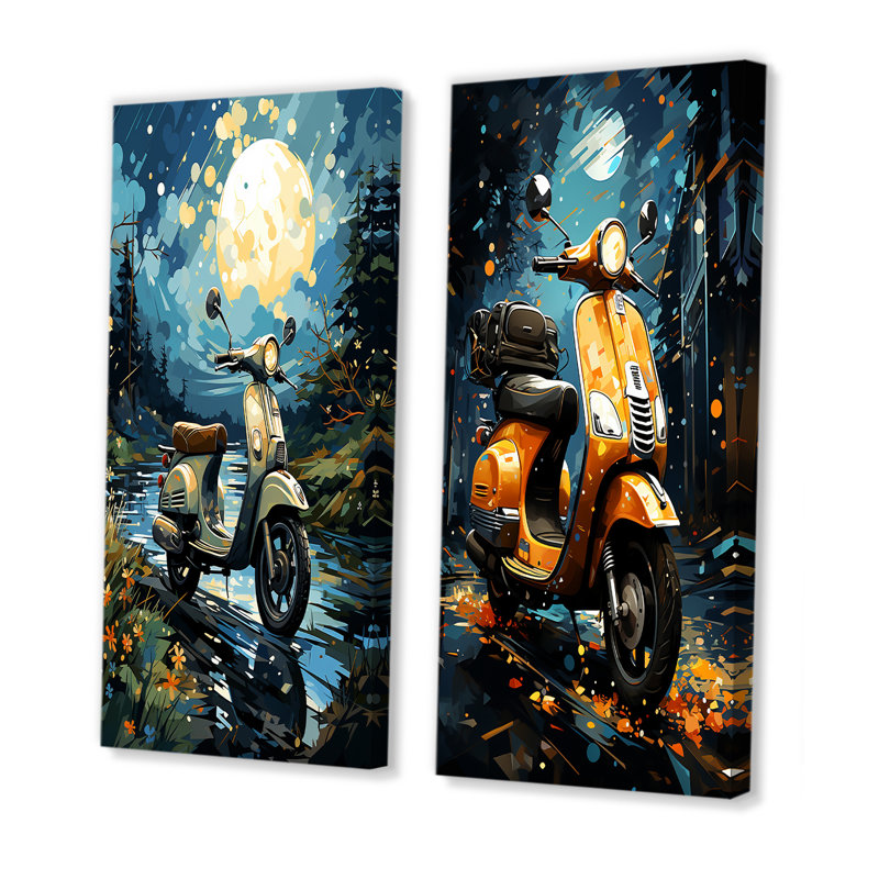 Urban Nightly Scooter Vibes - ensemble d'art mural sur toile Scooter, 2 pièces, H 28 po x l 25 po, Toile tendue
