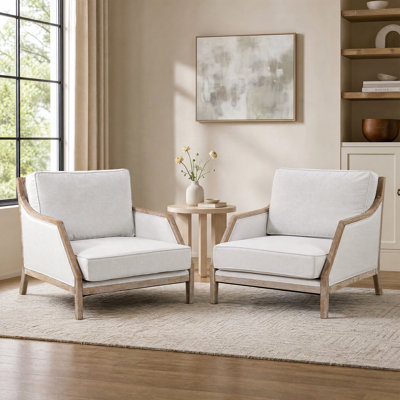 Farmhouse Upholstered Oversize Solid Wood Accent Chair, Comfy Single Lounge Chair for Indoor Living SpaceSet of 2