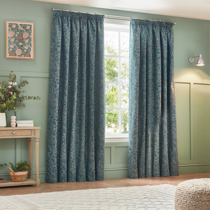 Grantley Jacquard Pencil Pleat Curtains, Blue, Width 168 x Drop 229 cm