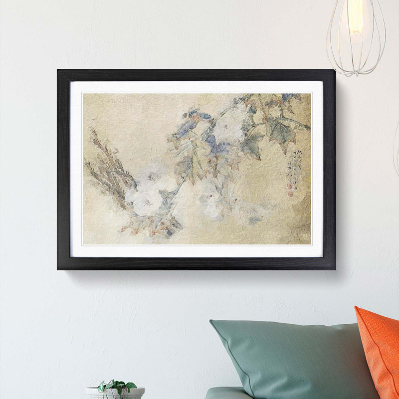 Bird and Peony Flowers - Framed Print, Black Framed, 45cm H x 63cm W x 2cm D