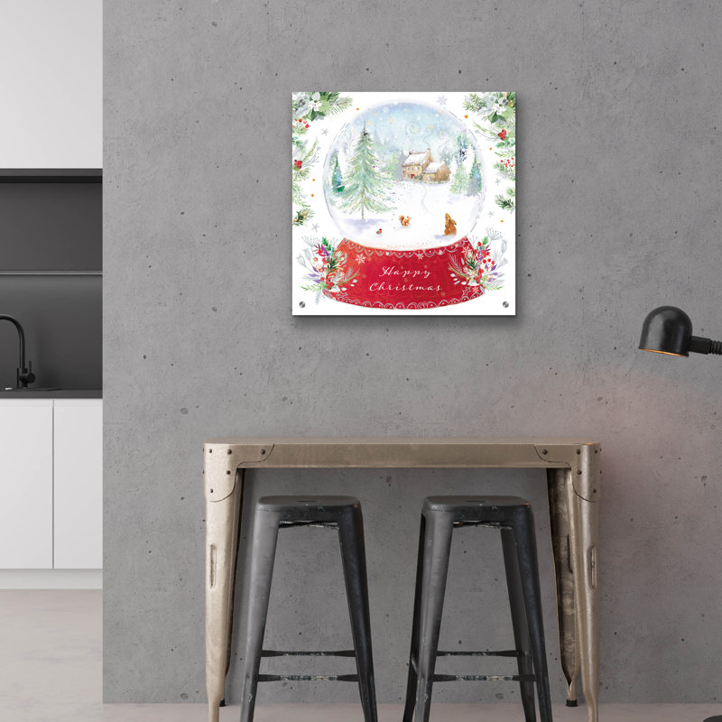 Art mural en verre épique «Snow Globe Scene» par Elle Media Group SA, 24 po x 24 po, H 24 po x l 24 po