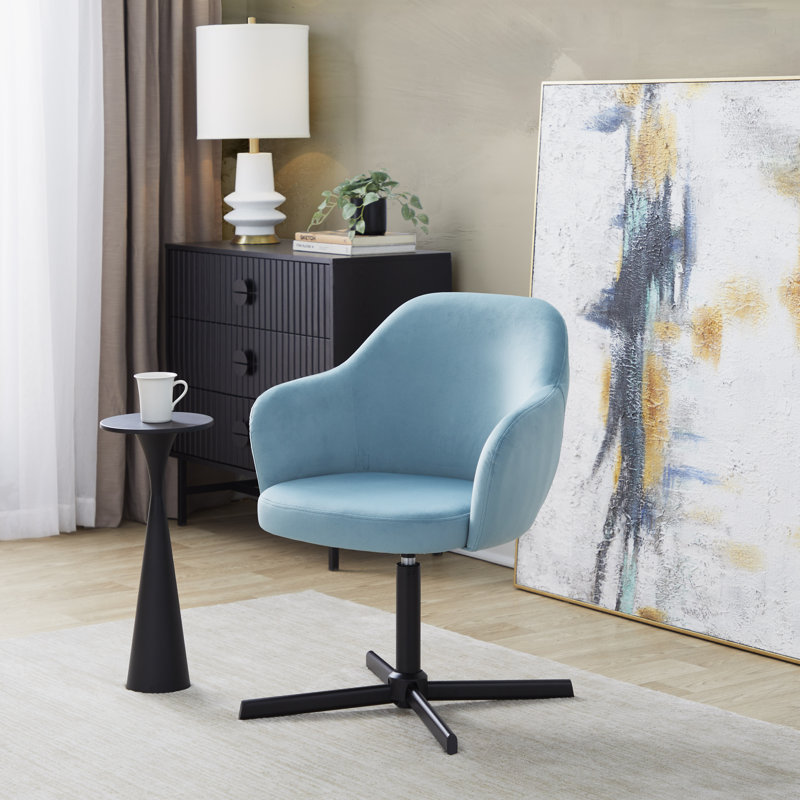 Fauteuil d'appoint pivotant Braylee, Velours bleu clair, Doré