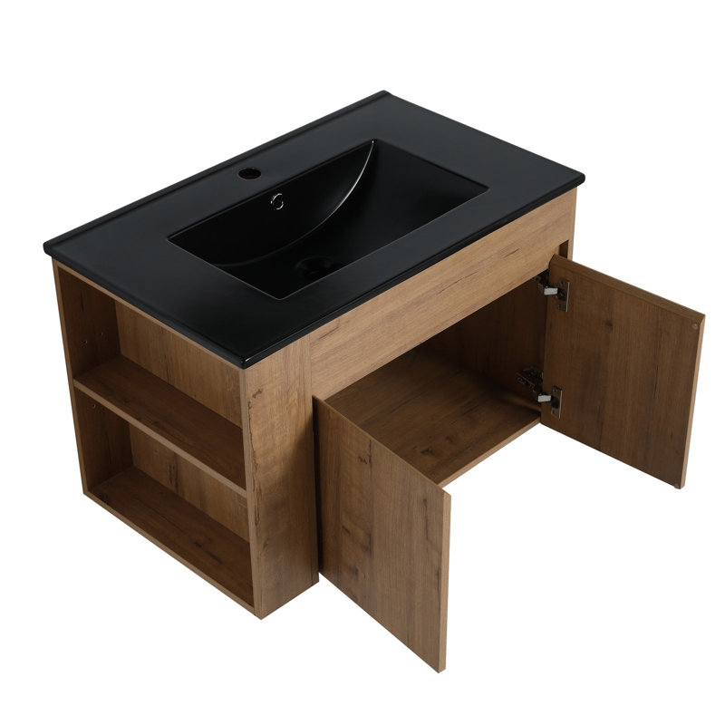 Armoire de salle de bain 30 po avec lavabo en céramique noire et tablette réglable - élégante, facile à entretenir et facile à entretenir
