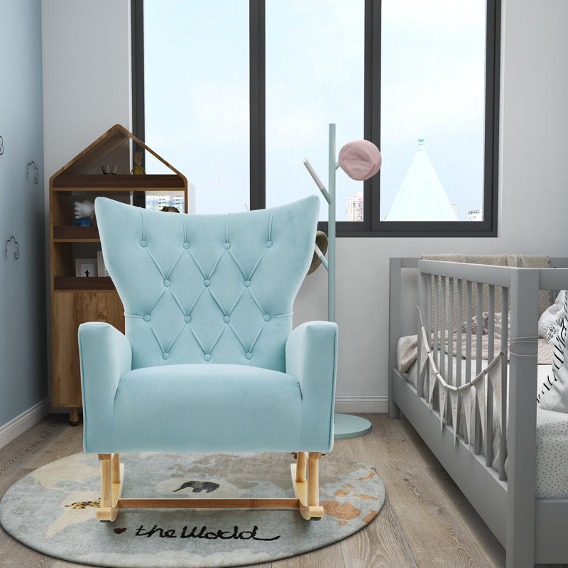 Chaise berçante Jahsun, Velours bleu clair