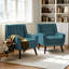 Fauteuil rembourré en velours bleu avec pieds en bois massif Davey-649152703