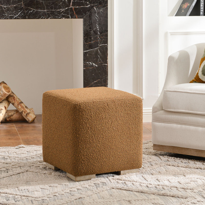 18.5" Wide Modern Square Boucle Upholstered Ottoman, Brown