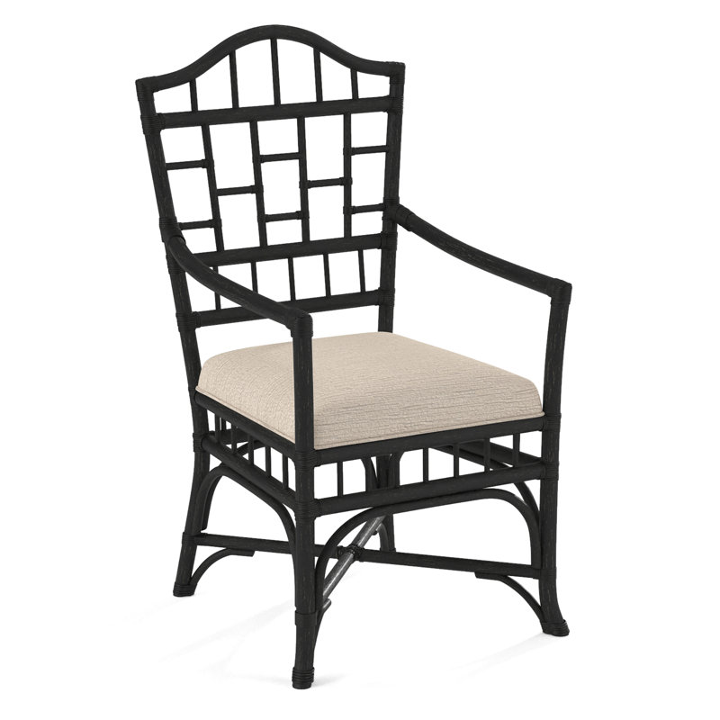 Chippendale Upholstered Arm Chair, Antique Black, Cobalt Blue Stripe; 0204-64