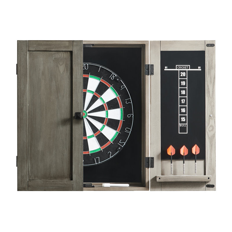 Silver Mist Pine Dartboard Cabinet Set with Steel-Tipped Darts