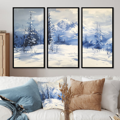 «Snowy Mountain Landscape In Winter I - Winter Landscape», ensemble de reproduction d'art mural