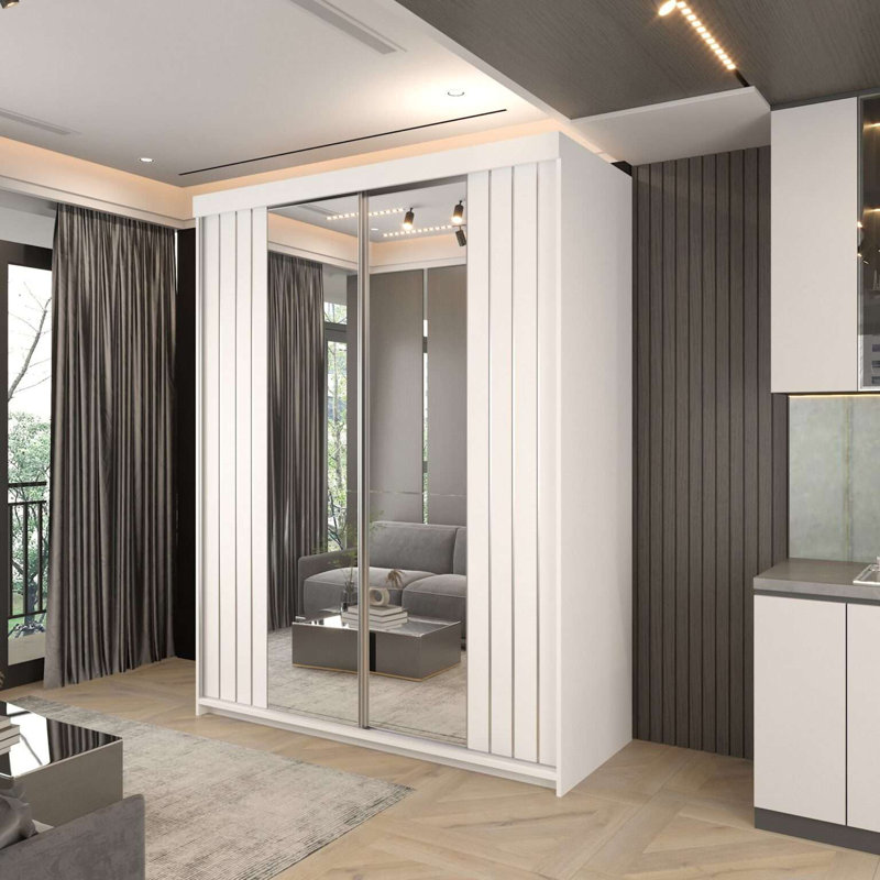 2 Door Laminate Wardrobe, 217cm H x 150cm W x 62cm D, White