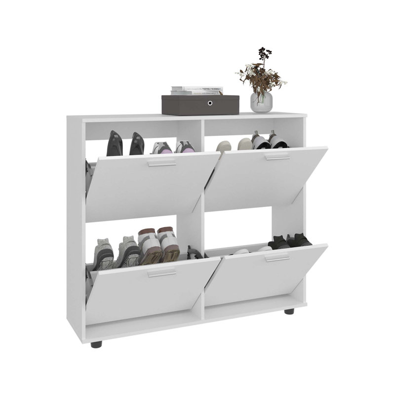 Étagère à chaussures 4 portes Opal avec plusieurs tablettes, rangement pour chaussures moderne
