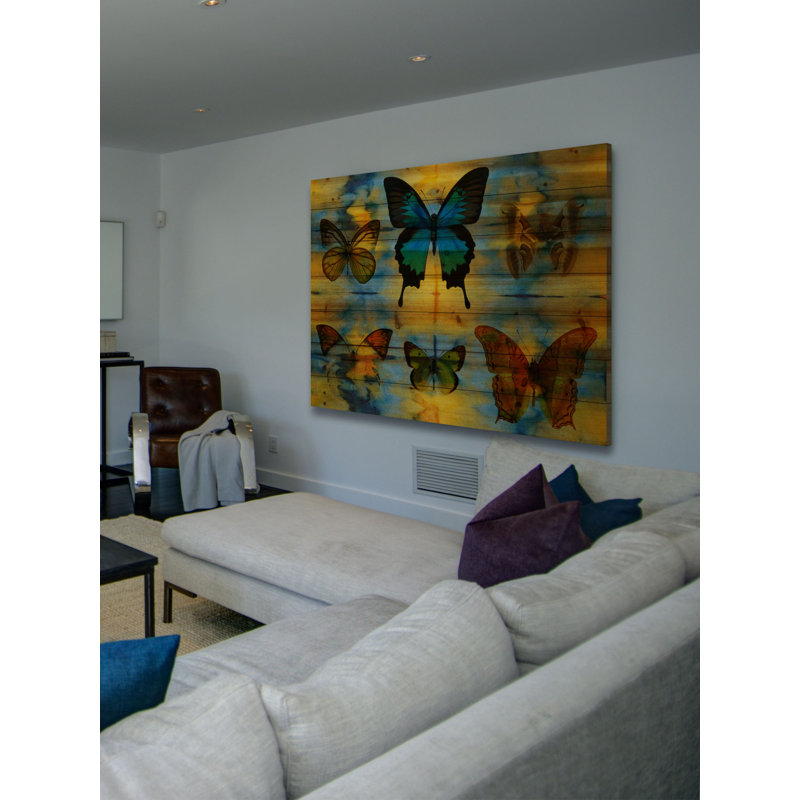 Reproduction d’art sur bois, "lepidoptera" par parvez taj, H 24 po x l 36 po x P 1,5 po