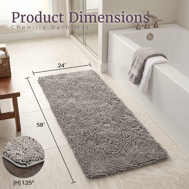 Tapis de bain en chenille 58 x 24 avec envers antidérapant - Mousse à mémoire de forme en chenille absorbante à velours épais