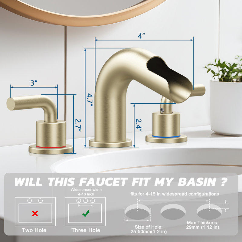 2-handle Bathroom Faucet with Drain Assembly, Brushed Gold