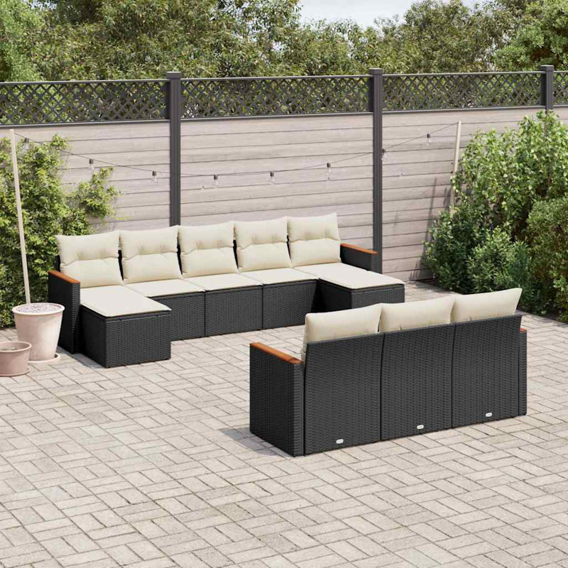 Vidaxl Garden Sofa Set Black PE Rattan 10 Piece Set Garden Sofa Set