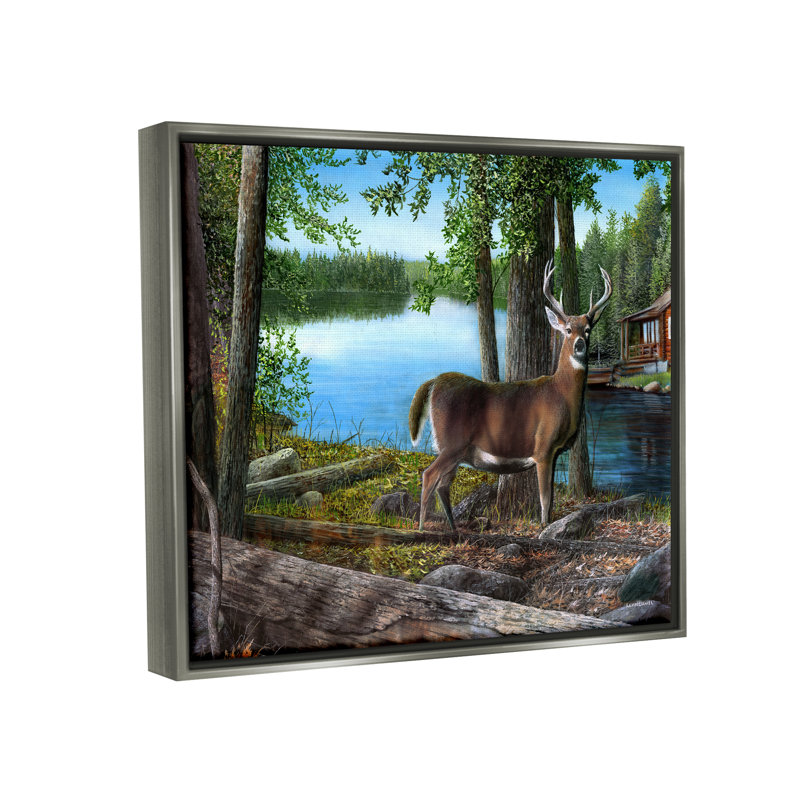 «Stupell Industries Deer in Lake Cabin Forest», art mural sur toile par Kevin Daniel, H 17 po x l 21 po x P 1,7 po