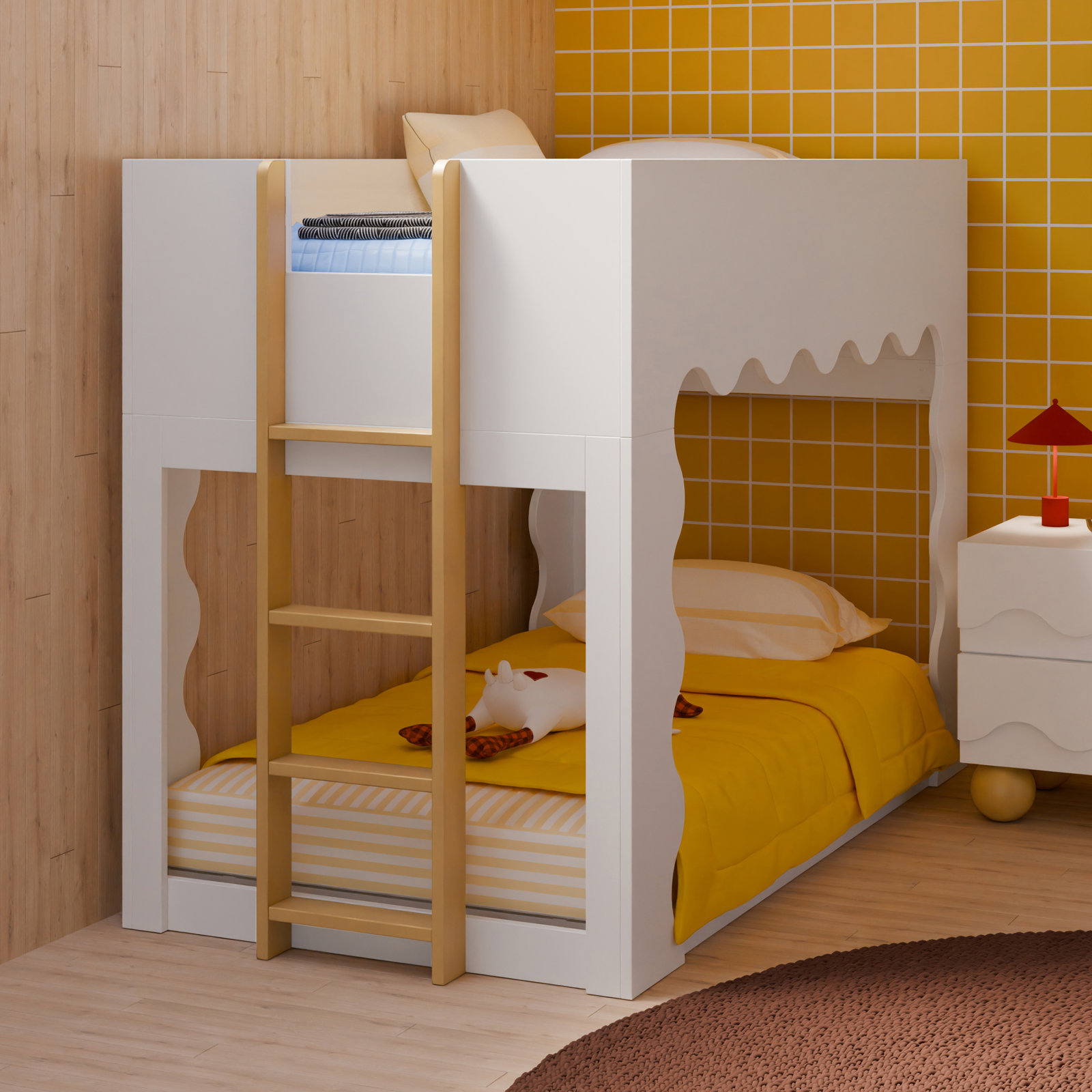 Lido Wave Convertible Low Loft Twin Bed,  White/Honey