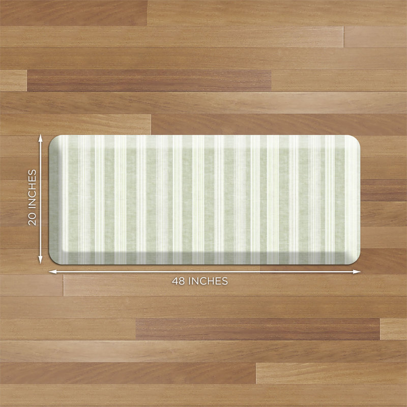 Anti-Fatigue Kitchen Comfort Mat, Sandstone Linen Stripes Pattern in Green, 20" x 48", Green